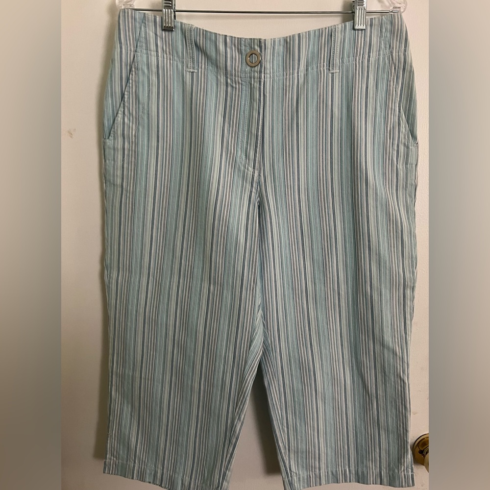 Liz Claiborne Michaela Blue Pinstripe 100% Cotton Capri Pants, Size 12 - Picture 3 of 16